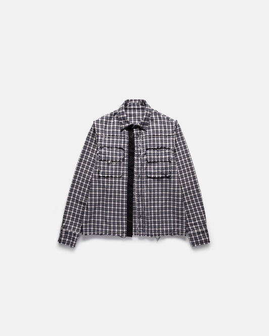 DOUBLE LAYERED CROPPED PHRAYED FLANNEL (NAVY)