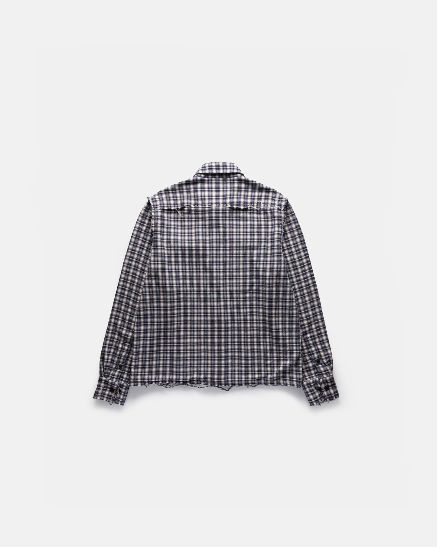 DOUBLE LAYERED CROPPED PHRAYED FLANNEL (NAVY)